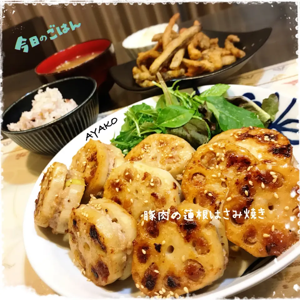 Snapdishの料理写真:豚肉の蓮根はさみ焼き|亜矢子さん