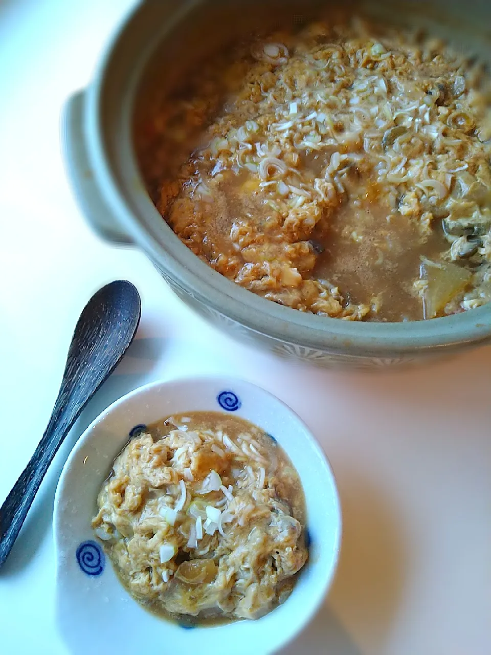 Snapdishの料理写真:味噌煮込みうどん！からの、味噌雑炊で朝ごはん！|まめころさん