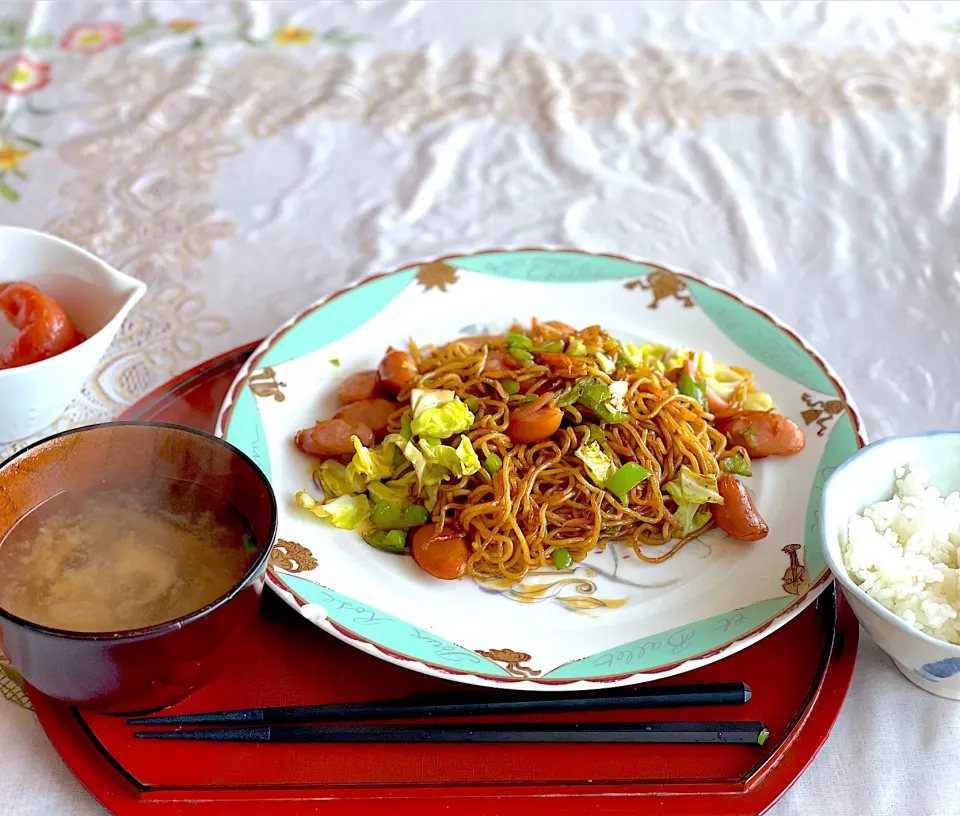 我が家の焼きそば定食！！|ひろゆきさん