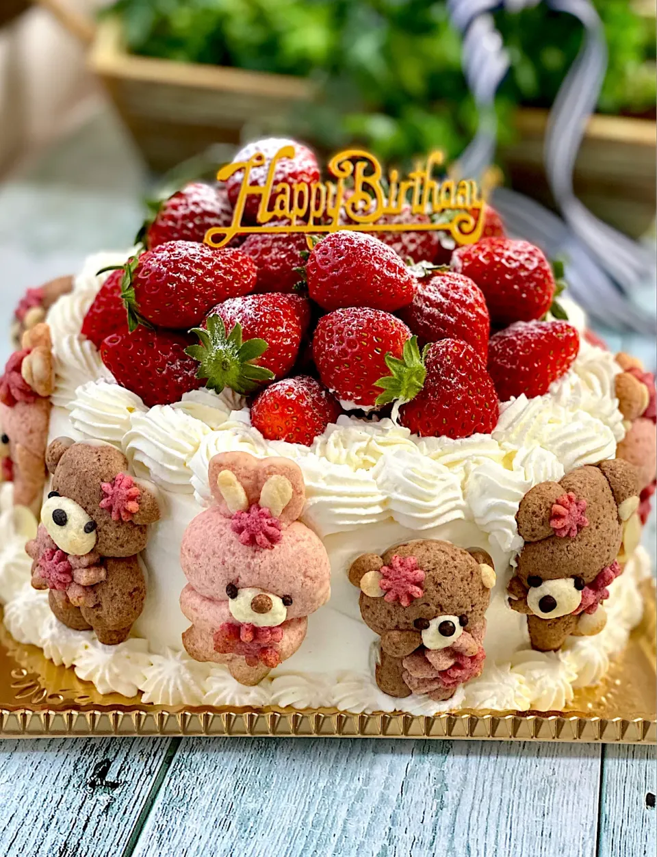 Snapdishの料理写真:バースデーケーキ🐰🐻🎂|富士子🍒🐰🍓さん