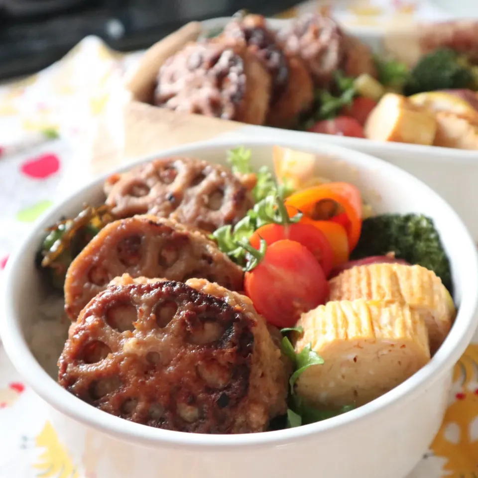 中学生男子年子弁当🍱蓮根つくねバーグ|なかじー。さん