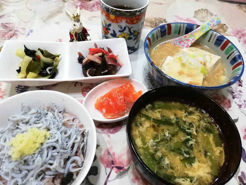 Snapdishの料理写真:'21,2/9
餡掛け豆腐としらすご飯で晩ごはん😋|たえさん