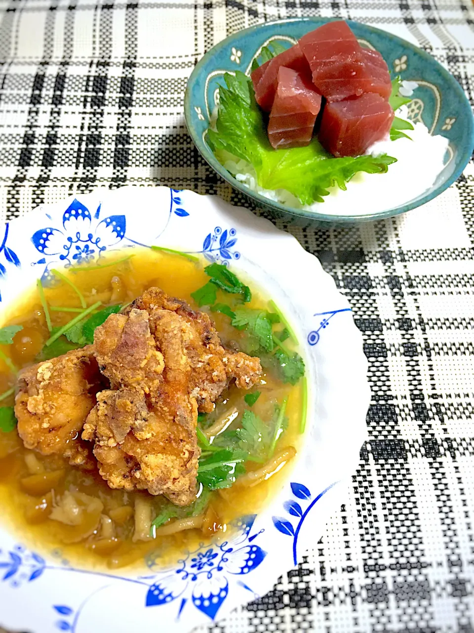 鶏のみぞれ煮とまぐろの山かけ丼|めんちゃんさん