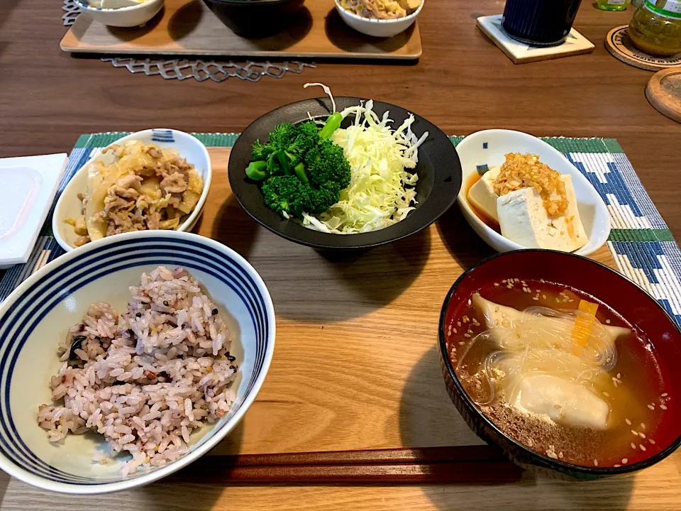 白菜青椒肉絲、水餃子スープ|irodori🍡さん