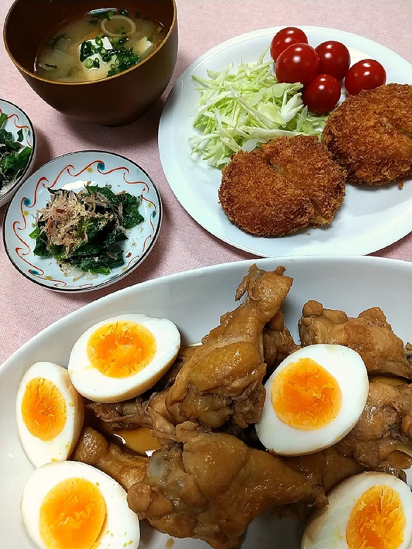 ☆今日の晩ごはん☆　酢鶏　コロッケ　ほうれん草のごま和え　お味噌汁|hamamaさん