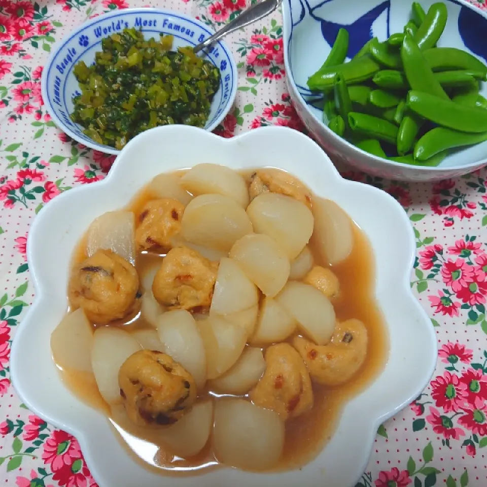 かぶの煮物✨かぶの葉のふりかけ＋スナップエンドウ✨|cocco+さん