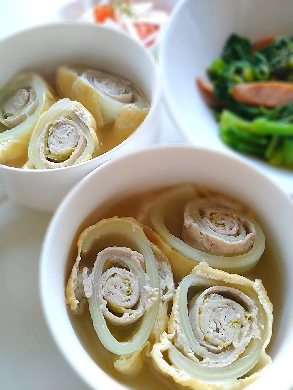 Snapdishの料理写真:豚肉白菜巻き巻きin油揚げ🐷|まめころさん