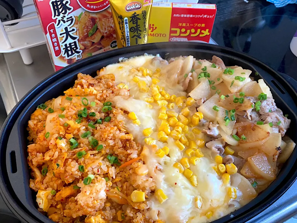 Snapdishの料理写真:キムチ炒飯 ＶＳ 豚バラ大根|まっしゅさん