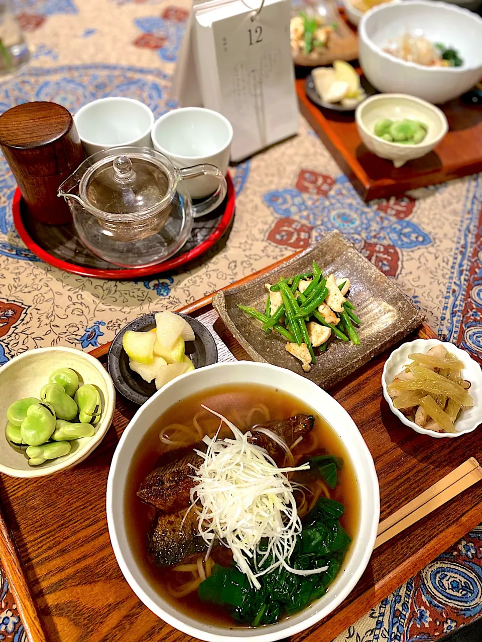 鰊蕎麦、鶏むねインゲンのニンニク炒め|papinさん