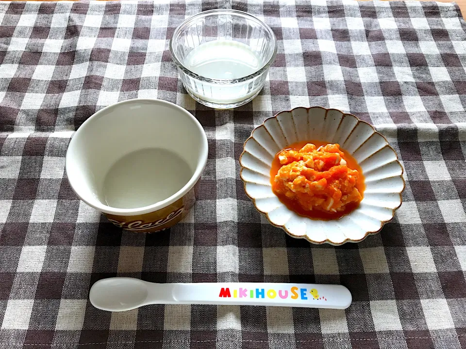 【離乳食】にんじんと豆腐の白あえ、さつまいもミルク、10倍がゆ|sayaさん