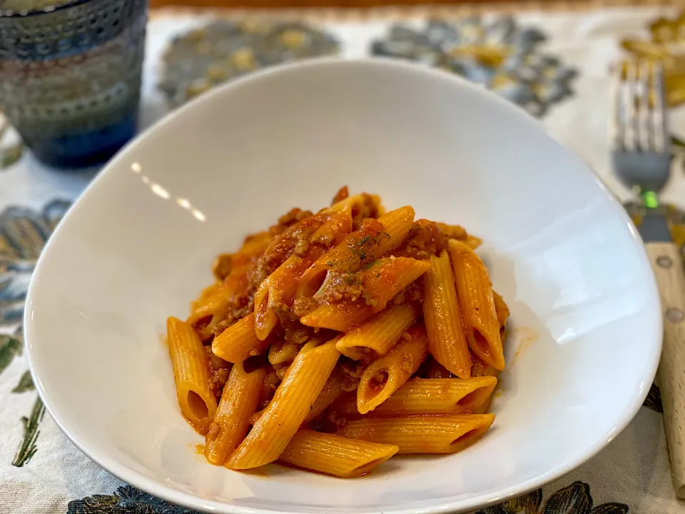 コク深☆味噌と塩麹のミートソースペンネアラビアータ🍴|まめすけ。さん