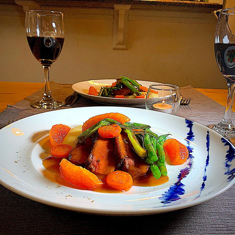 Valentine’s Day Dinner💕Duck à l'orange, French Beans, Potato Purée, Carottes glacées (バレンタインディナー💕鴨のオレンジソース、インゲン、ポテトピューレと人参のグラッセ)