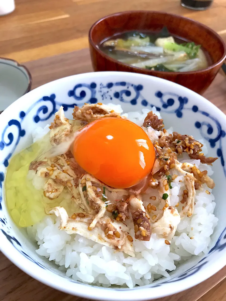 Snapdishの料理写真:梅ささみ×卵かけごはーん！|morimi32さん