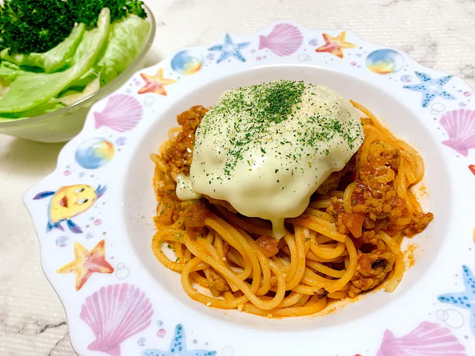 ハンバーグスパゲティ🍝|くろねこっく🐈‍⬛さん