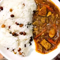 Black chick peas rice with chicken curry|deepさん