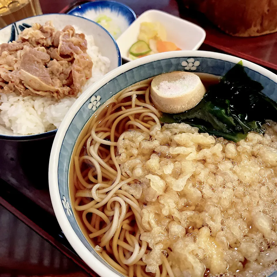 たぬきそばとミニ焼肉丼のセット@相馬屋(月島)|塩豚骨さん