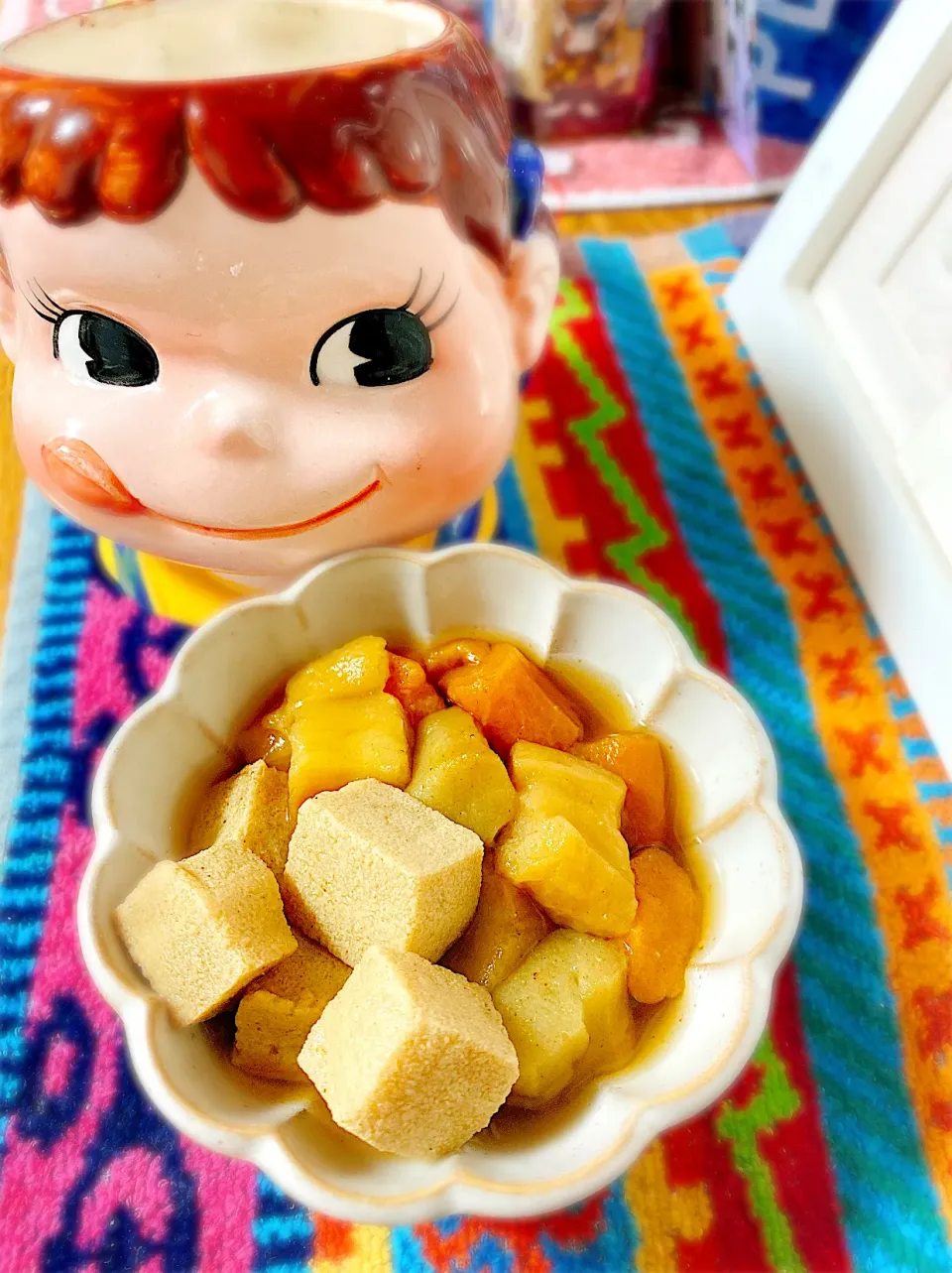 息子の好みに合わせた♡ミニ高野豆腐と野菜麩の煮物。|ぽき。さん