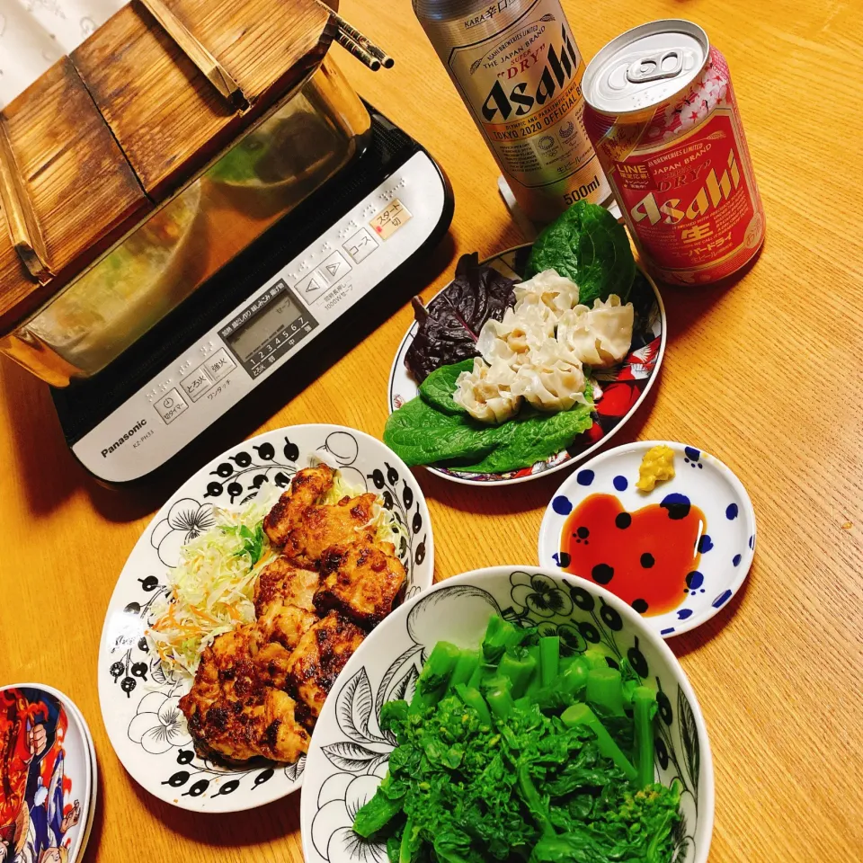 ‪‪おでん🍢
鶏むねの味噌マヨ焼き
菜の花の辛子和え
シューマイ|naoさん