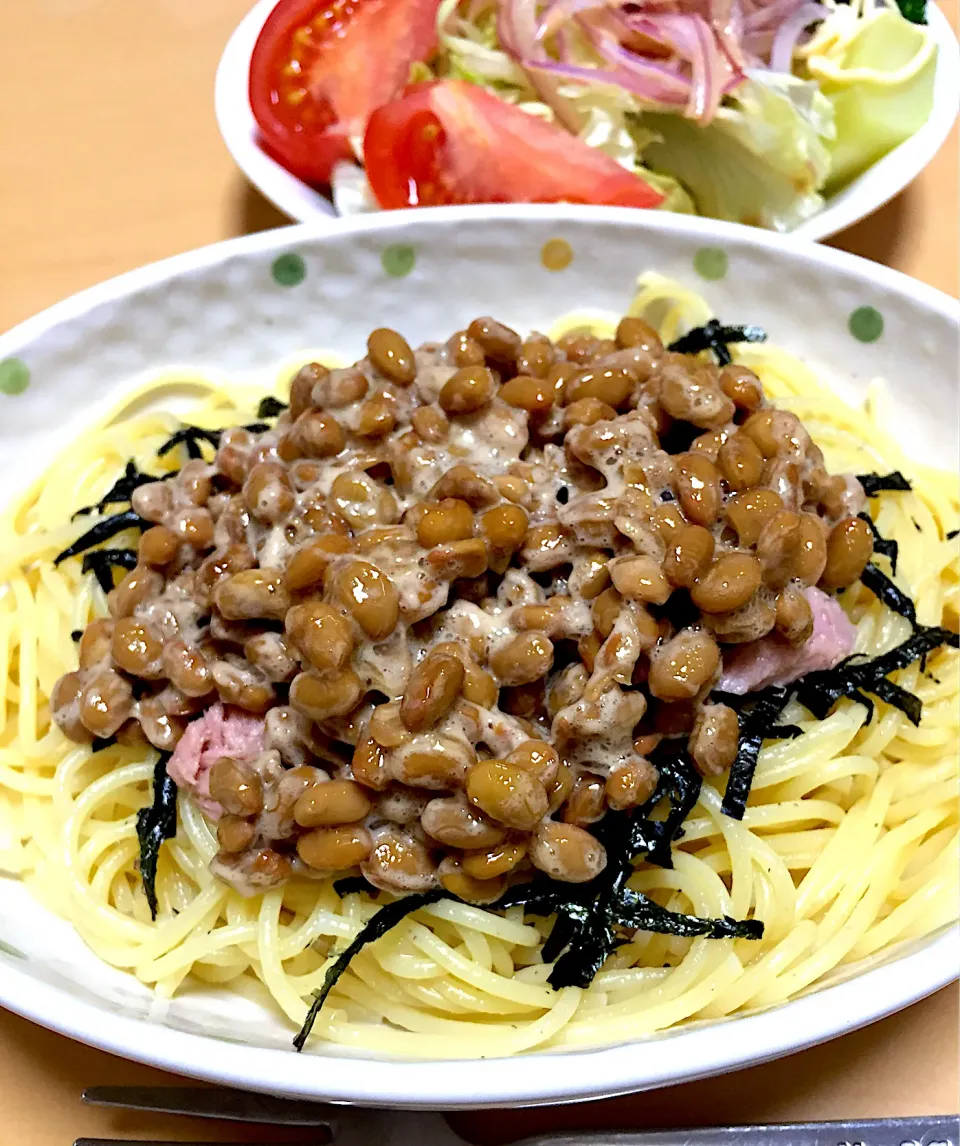 Snapdishの料理写真:在宅勤務中の男飯(納豆パスタ)|おおもりの星さん