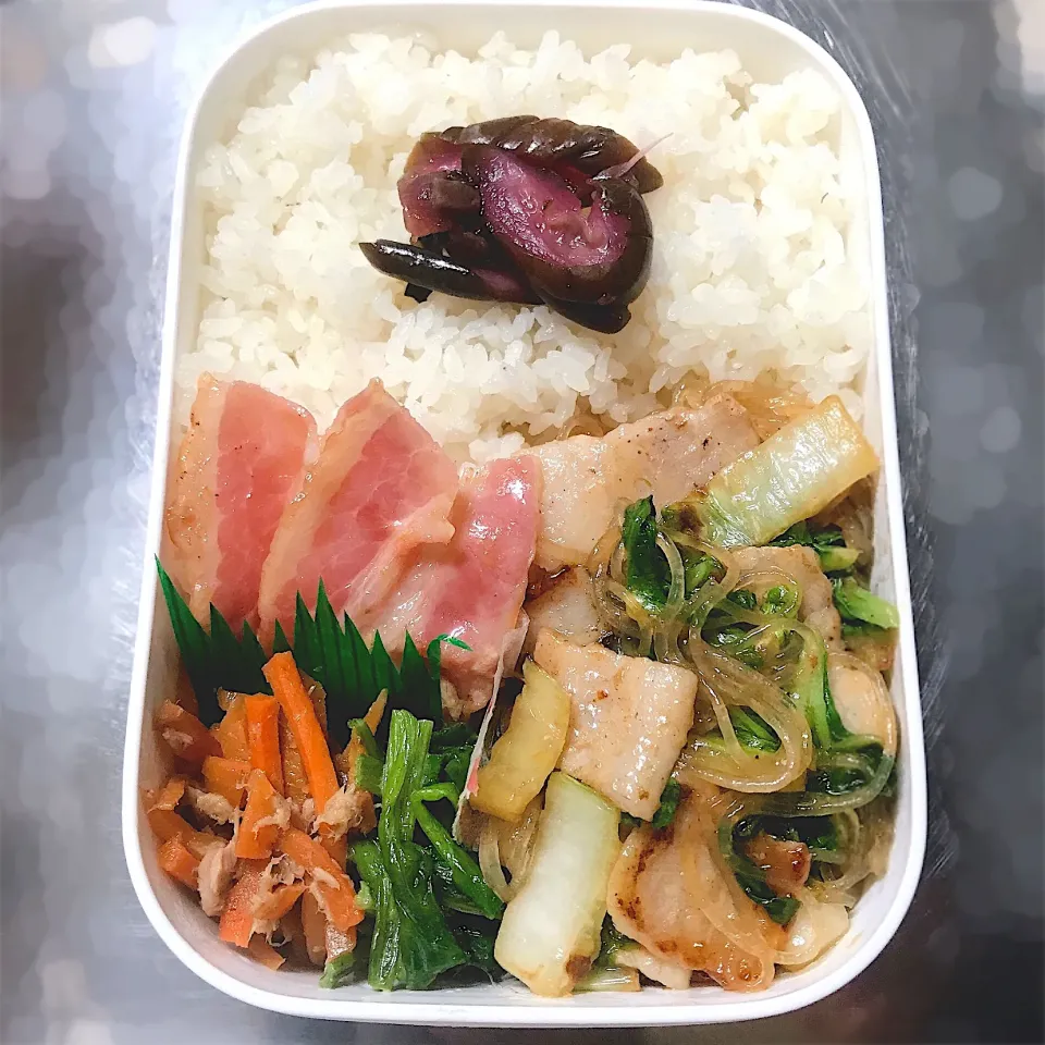 豚バラ白菜の旨塩春雨炒め弁当|おいもさん