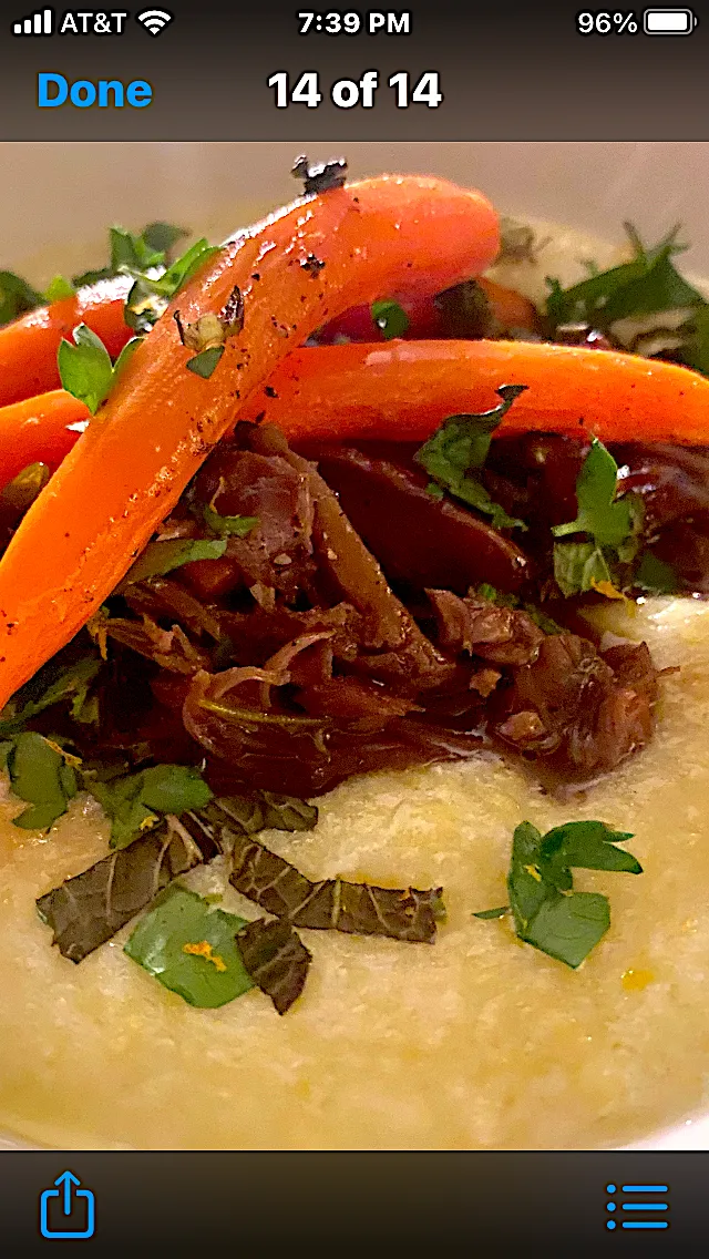 Lamb Shank Ragu over Polenta with Roasted Carrots|Christine pavelkaさん