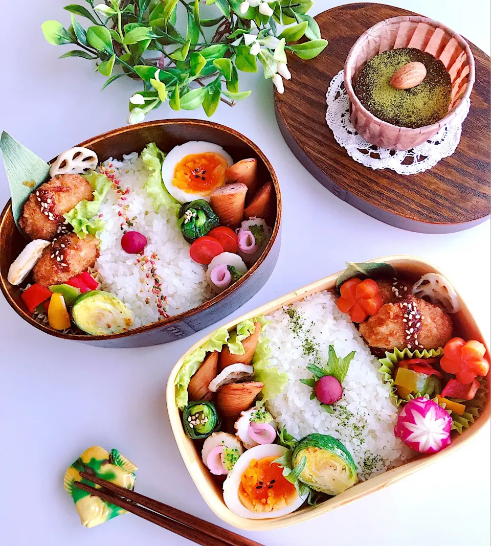 🌱夫婦のお弁当🌱　娘から父へのチョコレートブラウニーを添えて💝|ちゃべさん