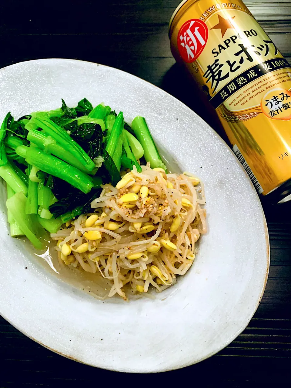 🍺のつまみ‼️小松菜と豆もやしのナムル😋|ぽくくんさん