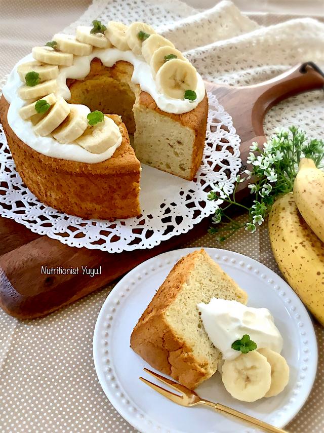 マリーバナナシフォンケーキ キャラメルバナナシフォンケーキ caramel banana chiffon cake
