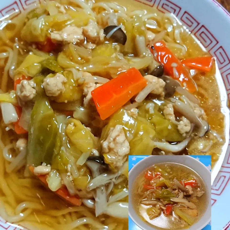 Snapdishの料理写真:あんみっちゃんさんの料理 ボリュームたっぷり♬挽き肉と野菜のあんかけラーメン|☆ちび☆さん