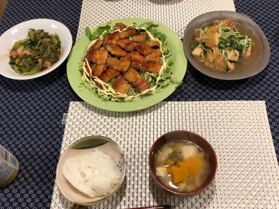 ホルモンネギ炒め、豚バラの照り焼き、厚揚げと水菜の炊いたん|amiさん