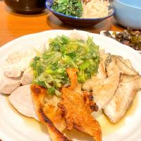 ねぎダレ鶏肉と揚げ鯖