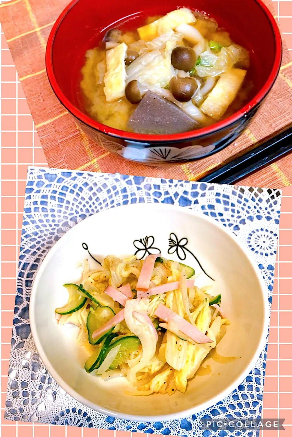 ✨モリモリ白菜🥬　『ハムときゅうりのごまマヨサラダ🥗』と『たっぷり白菜🥬のお味噌汁』✨|ひつじのひとりごとさん