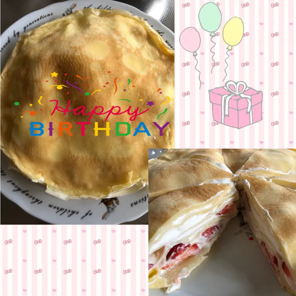 Snapdishの料理写真:イチゴ🍓ミルクレープ🍓🎂|harutomomamaさん