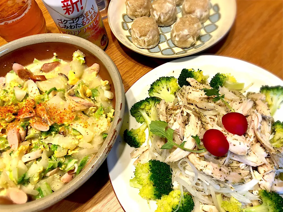 鶏胸肉のハーブソルトサラダ　白菜と椎茸の卵とじ|じゅんさんさん