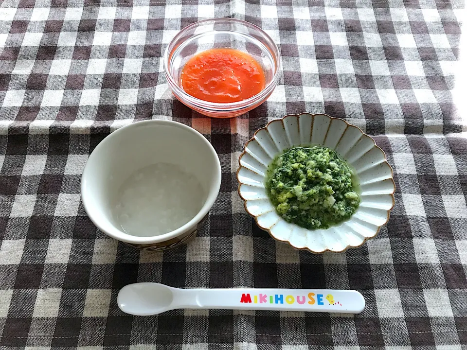 Snapdishの料理写真:【離乳食】鯛のとうもろこしソースあえ、にんじんとトマトのスープ、10倍がゆ|sayaさん