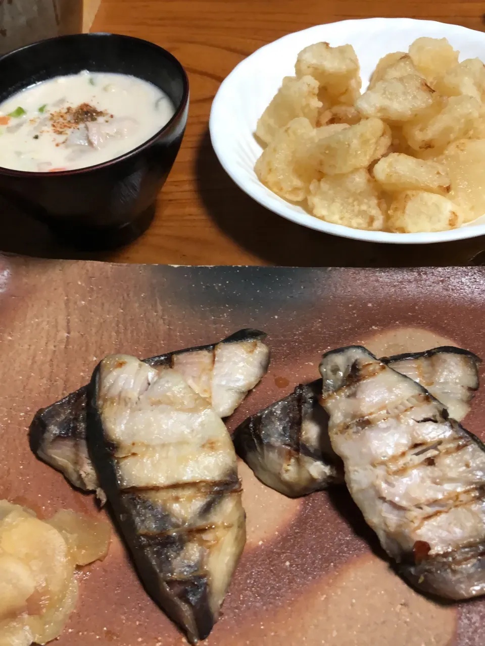 粕汁と鰤の塩麹焼き　大根の唐揚げ|あーちゃさん