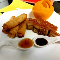 Snapdishの料理写真:spring rolls and crispy BBQ pork|Poipoi Chowさん