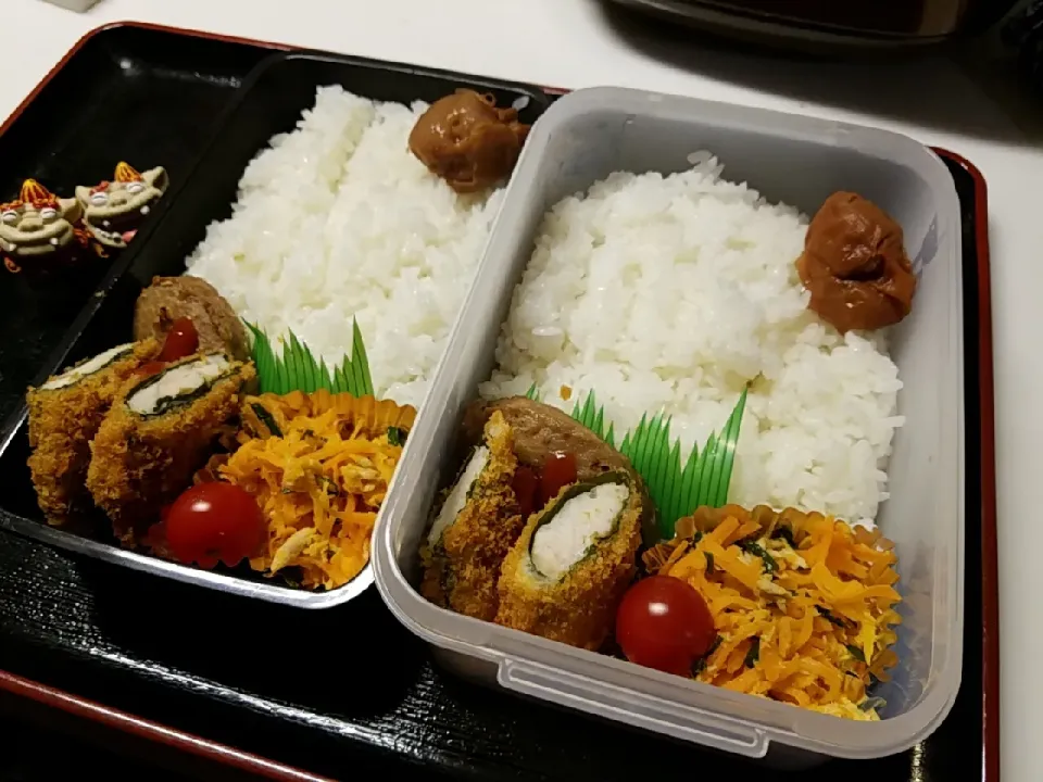 Snapdishの料理写真:夫弁当、息子弁当|みどりさん