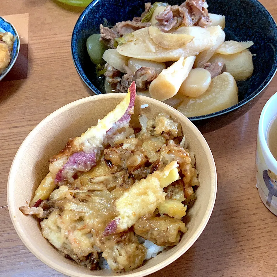 大根と牛すじ煮込みとリメイク天丼|みんみんさん