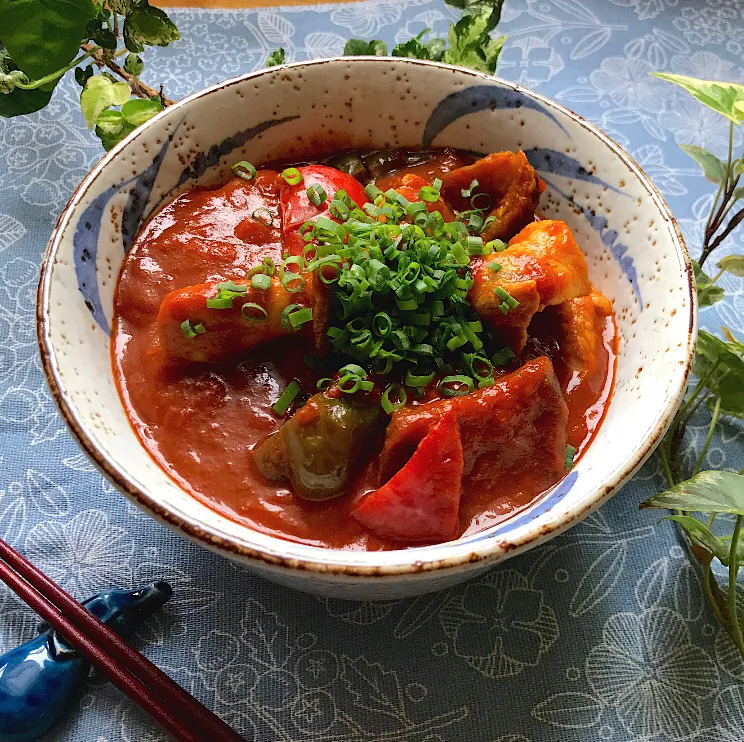 🍛残り物リメイクご飯/ BBQ煮の野菜とスープに豚➕スパイス➕出汁＝ちょいエキゾチックなカレーうどん🥢|Hollyさん