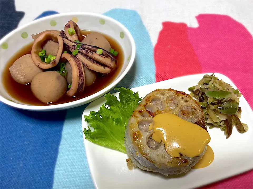 🌱からし蓮根風はさみ焼き
搾菜しぐれ
イカ🦑と里芋の煮物|eiyadeさん