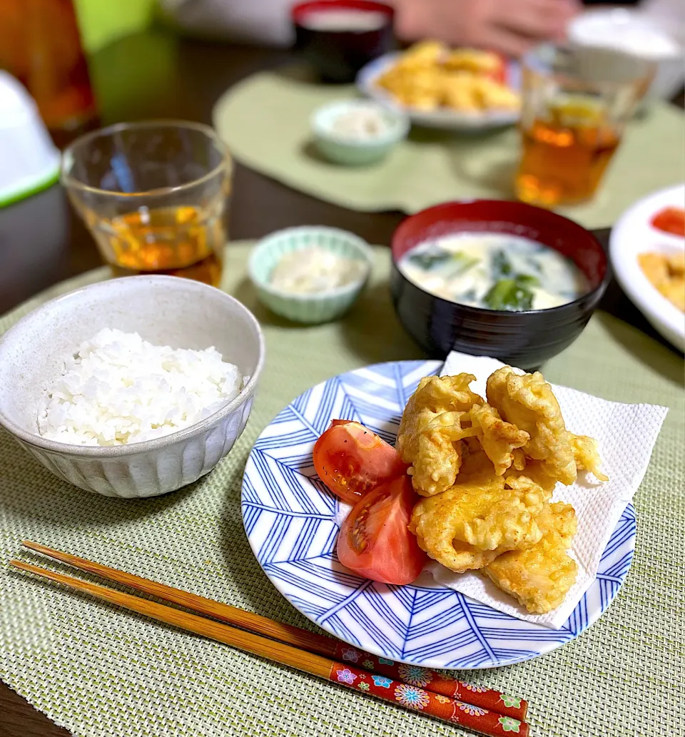 とり天　豆乳味噌汁　大根のゆかり和え|ちぐあささん