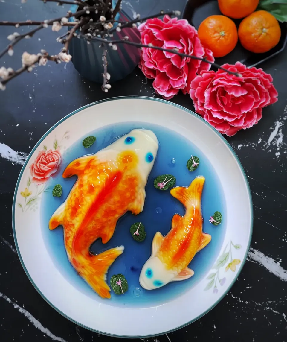 Koi fish jelly in blue pea pond|12Dragonさん