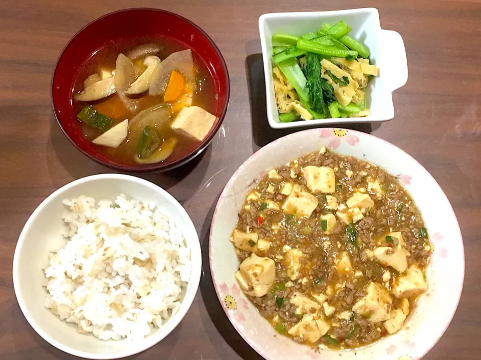 麻婆豆腐 小松菜と油揚げのさっと煮 けんちん汁|おさむん17さん