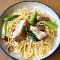 Snapdishの料理写真:照り焼きチキンのクリームソースパスタ|shioさん