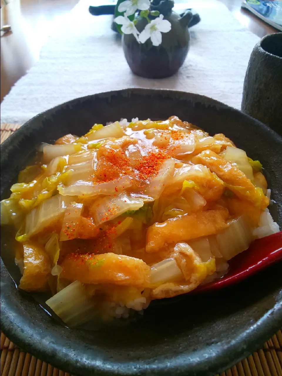 Snapdishの料理写真:白菜と油あげ餡掛けごはん|miyuki🌱さん