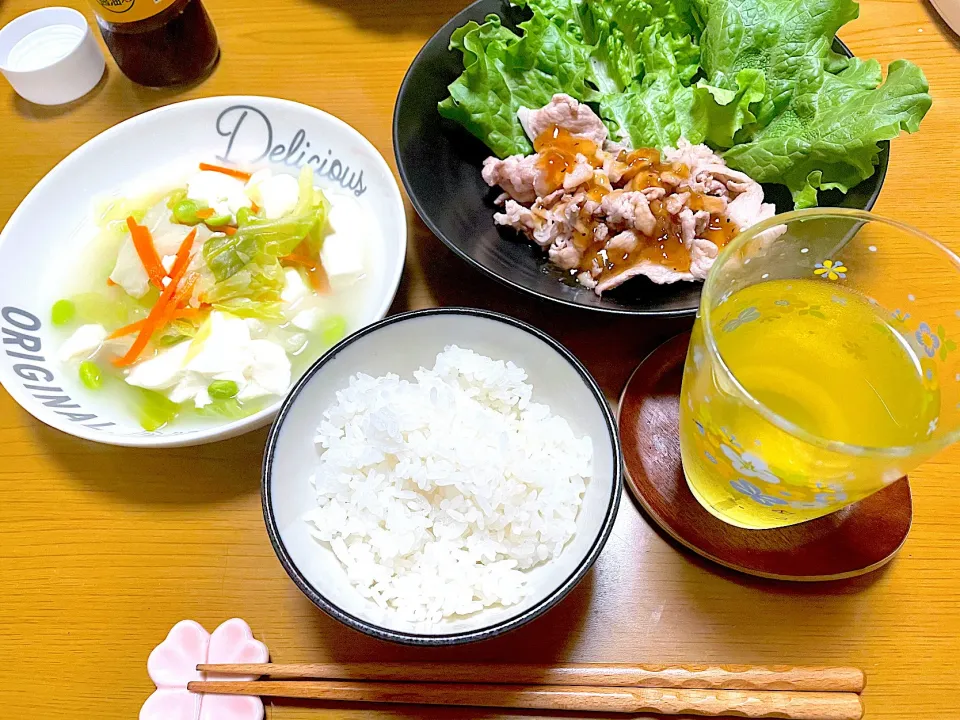 オニオンポークソテー、豆腐のあっさり煮|江口笑湖さん