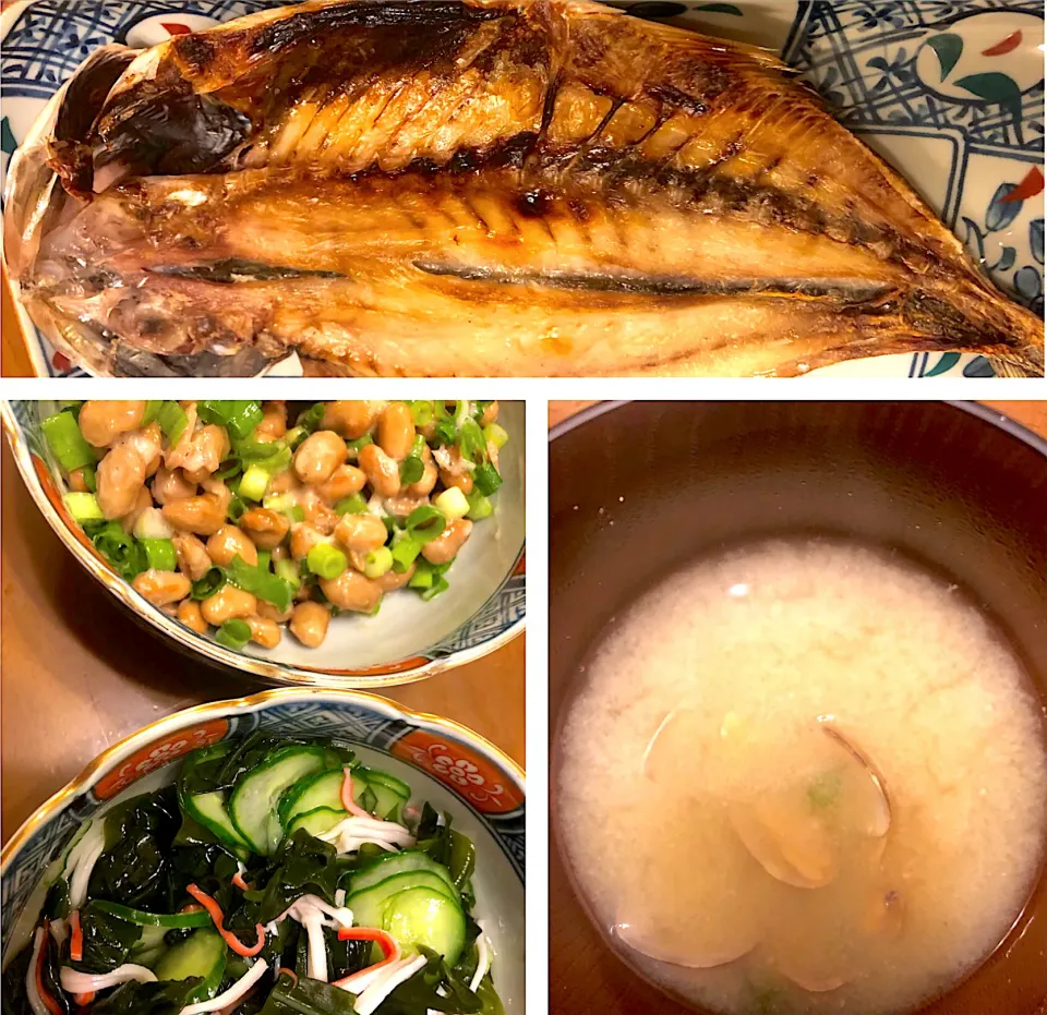 鯵の干物焼魚定食風、あさりの味噌汁|masaさん