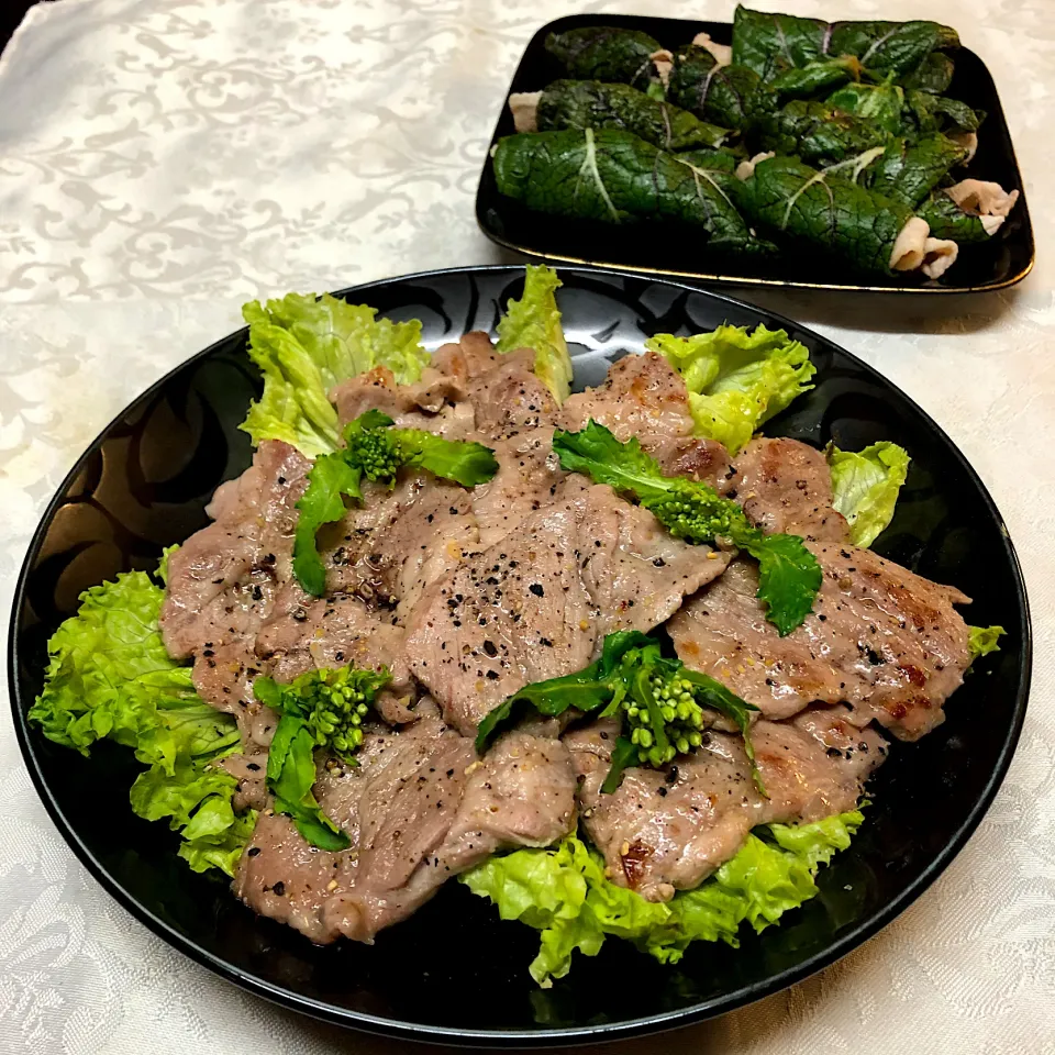 Snapdishの料理写真:豚焼肉＊豚しゃぶ高菜巻き＊|henryさん