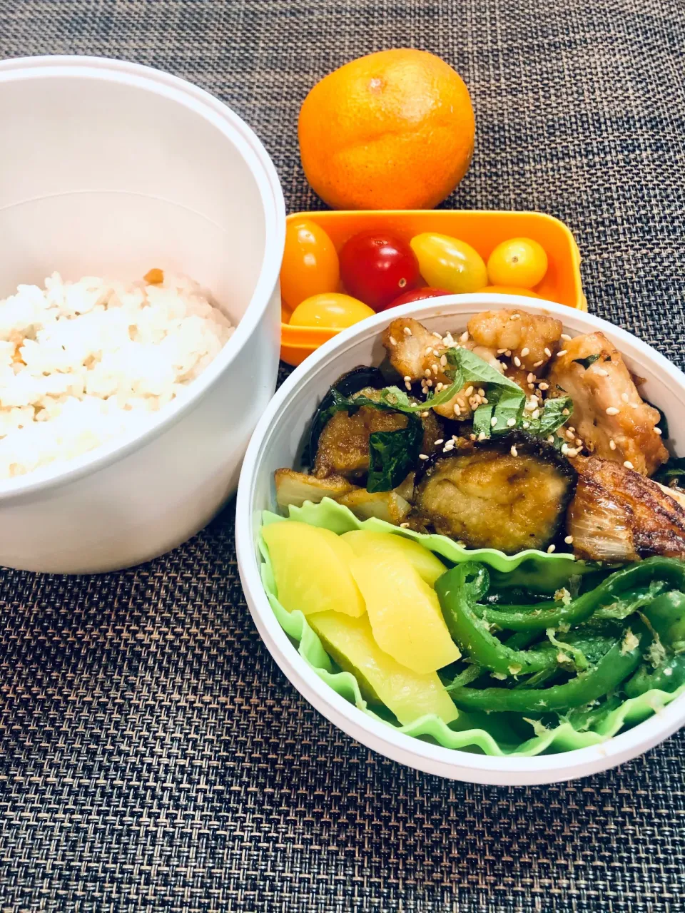 本日の女子中学生弁当→鶏と茄子玉葱の甘辛焼き、ピーマンナムル|Taja & Mayさん